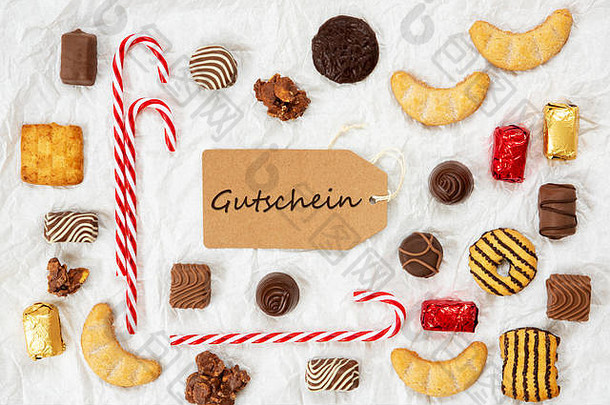糖果圣诞系列，标签，Gutschein意味着<strong>代金券</strong>