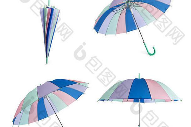 在白色背景上隔离的彩色粉彩伞。