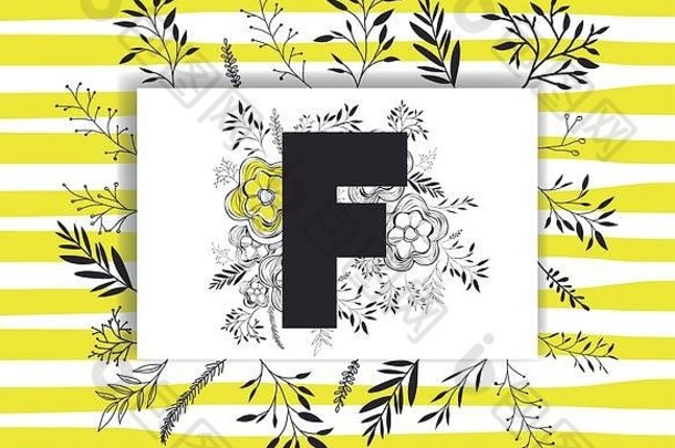 带有手工字体和花卉装饰的字母f