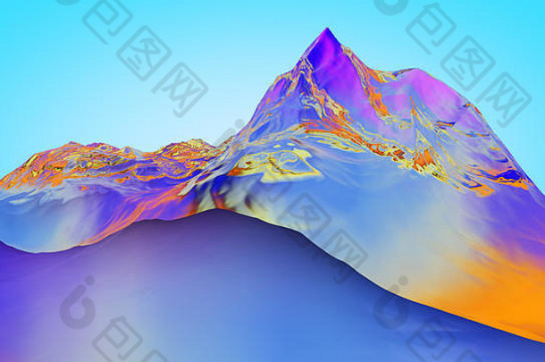 蓝<strong>色</strong>背景上超现实果冻山的3D插图