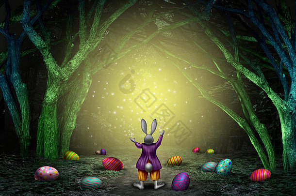 复活节魔法兔子兔子装饰鸡蛋闪光被施了魔法神奇的森林春天假期象征插图元素