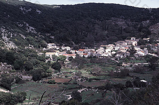 岛科孚岛希腊传统的村山