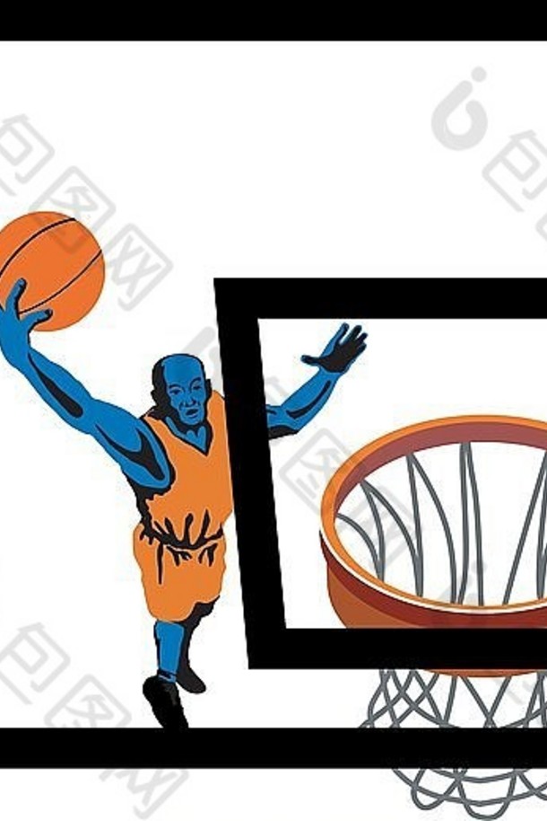 插图篮球球员扣篮球查看复古的风格