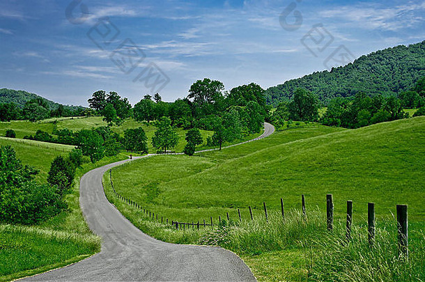 旁道：一条人迹罕至的道路蜿蜒穿过西弗吉尼亚州蓝岭山脉的山麓。