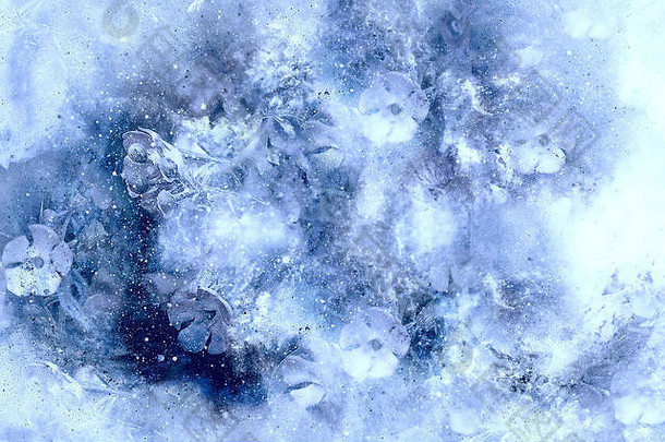 冰下结冰的浮冰，抽象的电脑拼贴，冬天的动机。