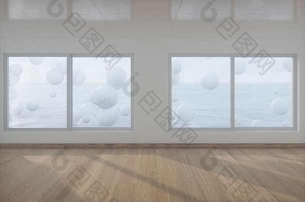 球体浮动海空房间摘要概念呈现电脑数字画