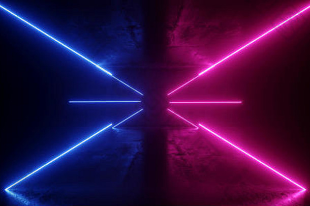 霓虹灯发光的sci未来主义的背景外星人宇宙飞船充满活力的荧光激光显示阶段黑暗难看的东西混凝土紫色的蓝色的粉红色的反射门