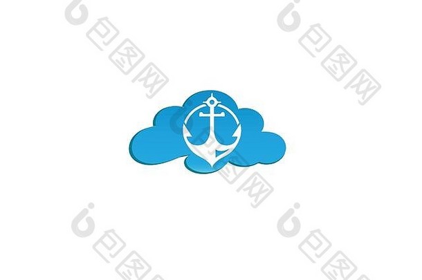 锚船游艇标志设计插图云形状图标