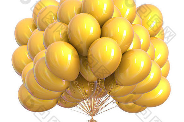 派对气球串成黄色闪亮的装饰物。七彩生日氦气球组。狂欢节、节日活动、<strong>周年庆</strong>典、阳光象征。3.