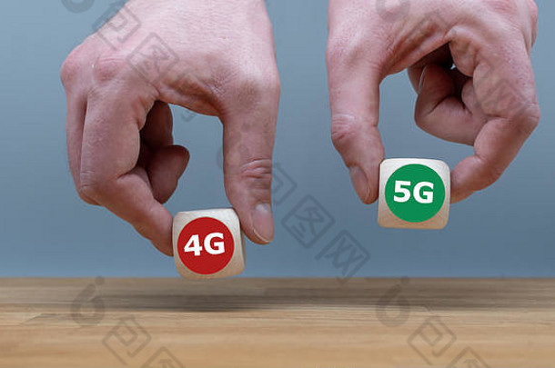 选择新移动标准5G over 4G的符号。手工拾取带有标签5G的立方体。
