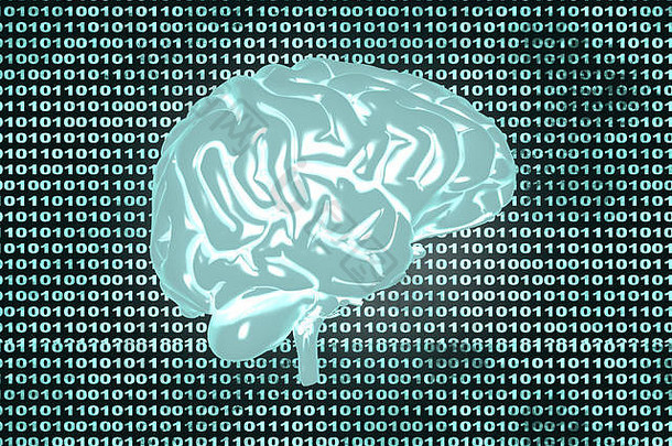 人工智能和编码大脑。3D渲染插图。