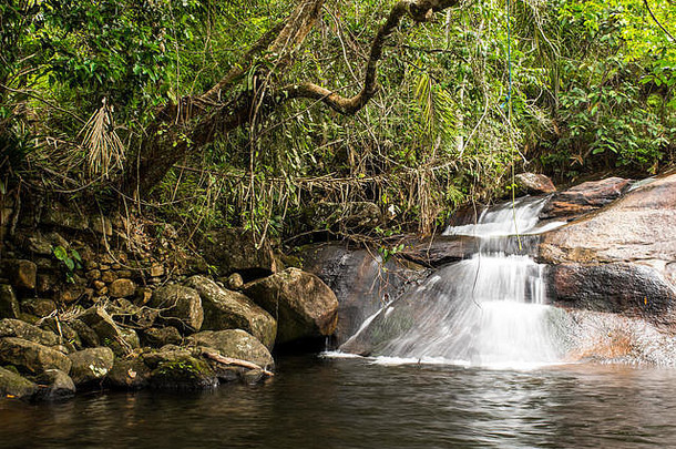 巴西里约热内卢帕拉蒂附近的约廷加公园，树间的小瀑布。