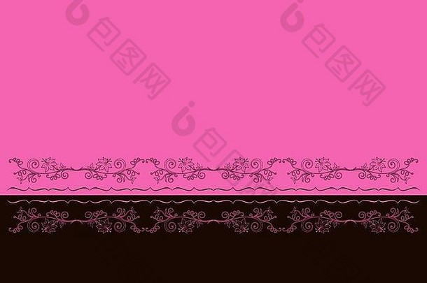 插图水平问候卡元素植物区系波浪行光粉红色的黑暗棕色（的）插图设计的地方