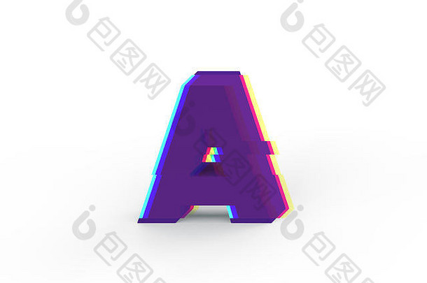 3D真瑕疵大写字母A，在白色背景上隔离软阴影-文件上的路径选择。
