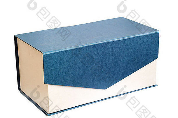 简单的蓝色的米色纸箱现在<strong>盒</strong>子孤立的白色背景