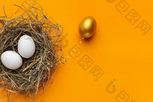 巢中的两个白蛋中有一个独特的金蛋