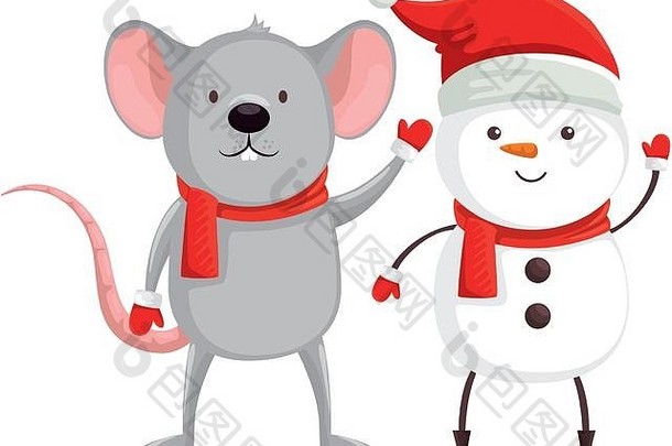 鼠标雪人字符快乐圣诞节