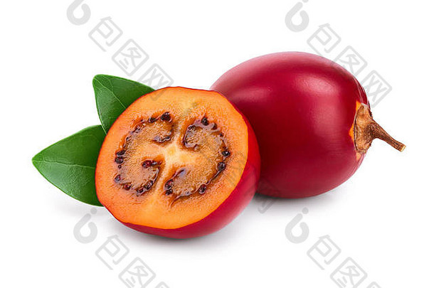 新鲜的<strong>番茄水果</strong>叶子孤立的<strong>白</strong>色背景