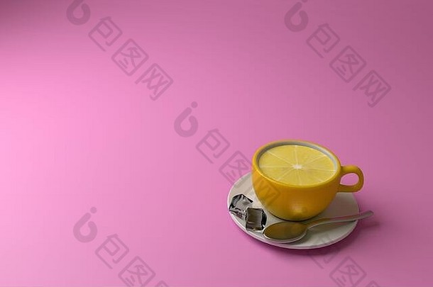 冰柠檬茶<strong>粉</strong>红色的表格布杯纹理柠檬插图