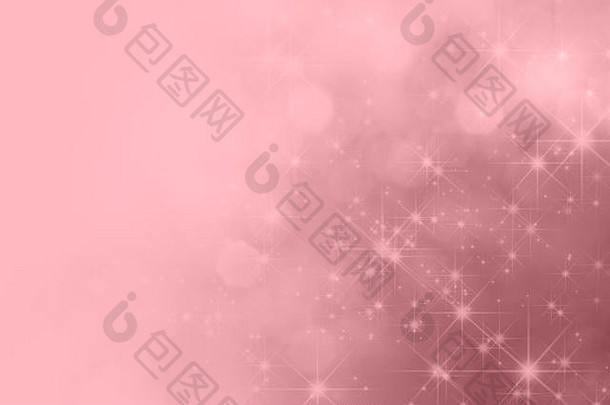 一个节日的粉红色背景与波基和闪闪发光的星星，淡入左侧的纯色空间。
