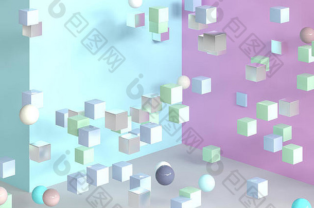 彩色球和立方体，3d渲染