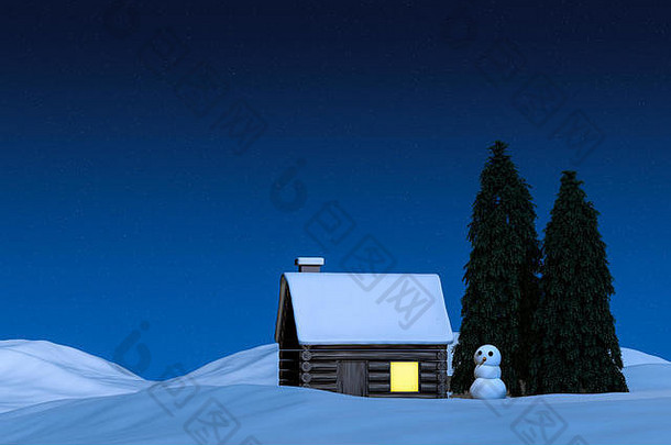 呈现雪人小屋冬天