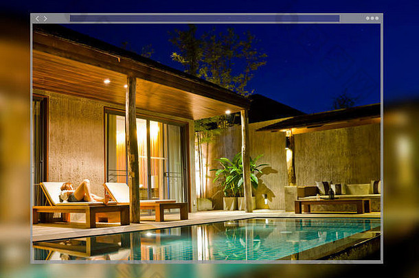网络网站页面设计概念现代房子游泳池背景