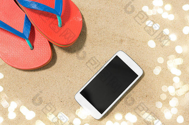 智能手机翻转失败海滩沙子