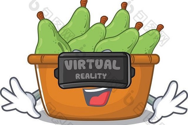 用虚拟现实耳机拍摄梨果盒人物照片