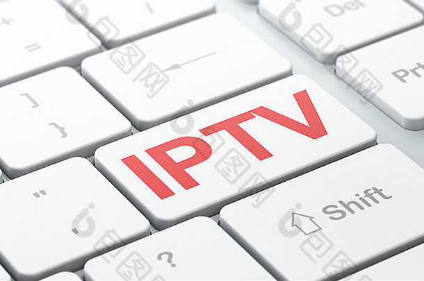 SEO网页设计理念：电脑键盘背景上的IPTV
