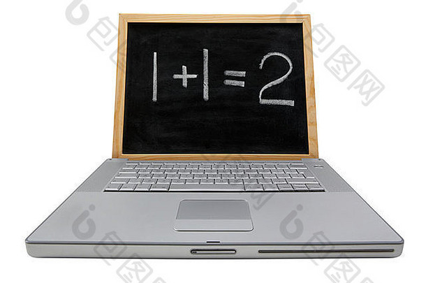 移动PC笔记本个人电脑黑板上屏幕显示总和=写白色父亲