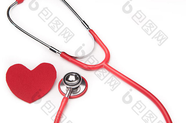 听诊器和红心标志、医疗保健和医学、健康和保险、世界卫生日概念