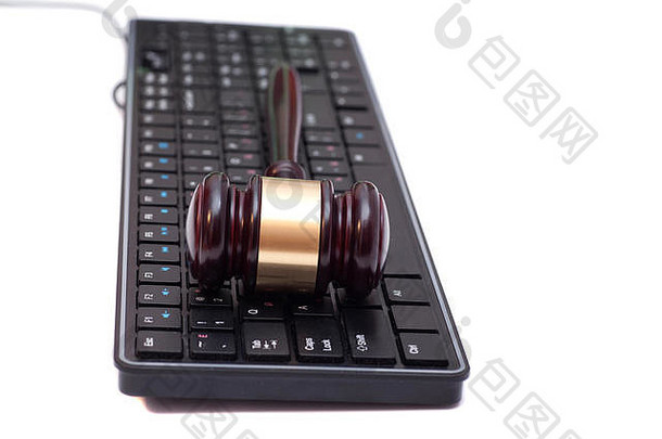 法官槌子黑色的电脑键盘