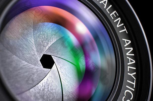 带有Talent Analytics的反光照相机特写镜头。3D。