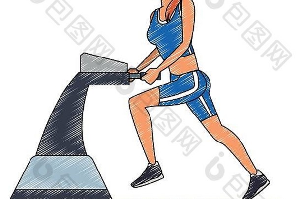 健身妇女在机器上跑步