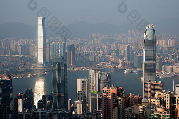 国际商业中心，摩天大厦，国际商会，国际金融中心，国际金融公司，香港，从高峰看。