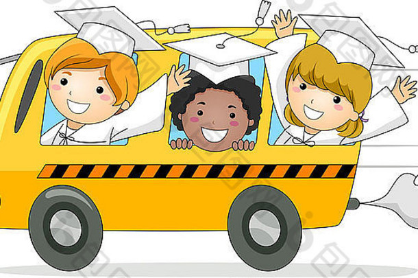 插图孩子们开车学校公共汽车