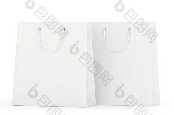 空白纸袋集孤立的白色背景呈现