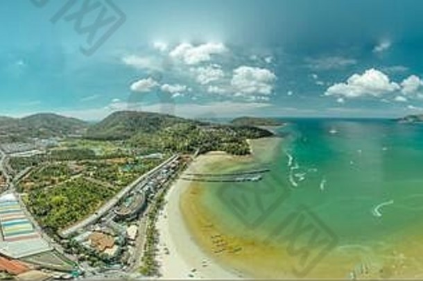 芭东海滩城市海滩生活汽车船泰国普吉岛岛无人机飞行全景