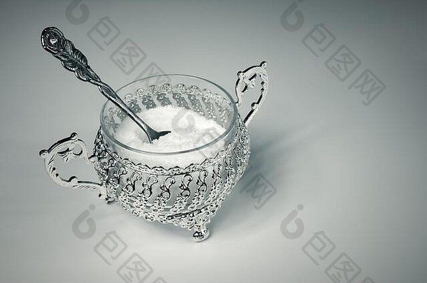 木糖醇金属装饰碗树立勺子木糖醇替代桦木糖糖尿病患者美丽的银糖碗