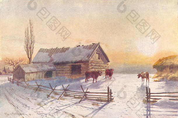 加拿大：草原省份：乡村农家院，冬天，古董印刷品1907