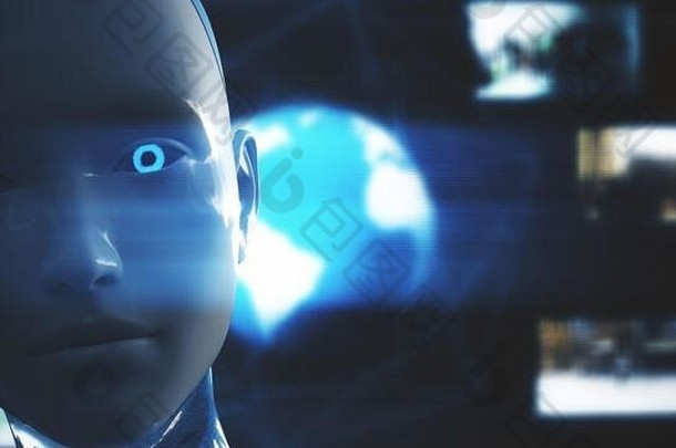 人形机器人（通常称为Android人工智能高科技全球监视间谍）的3D插图