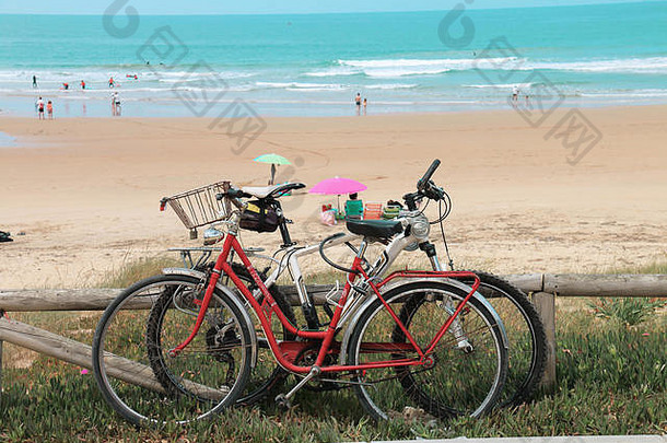 西班牙埃尔帕尔马海滩上的自行车