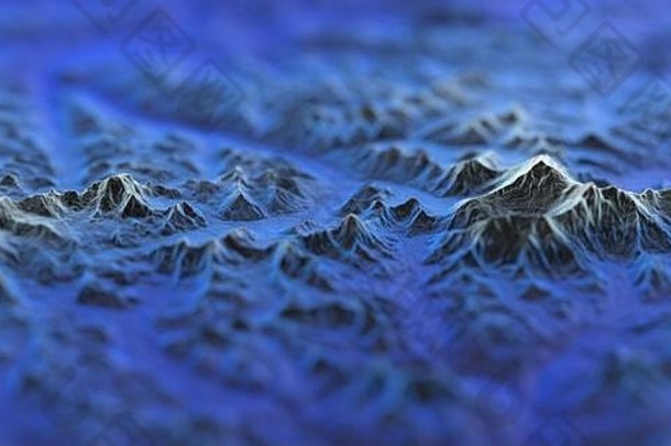 珠穆朗玛峰和其他山脉的显微镜般全息图。三维插图