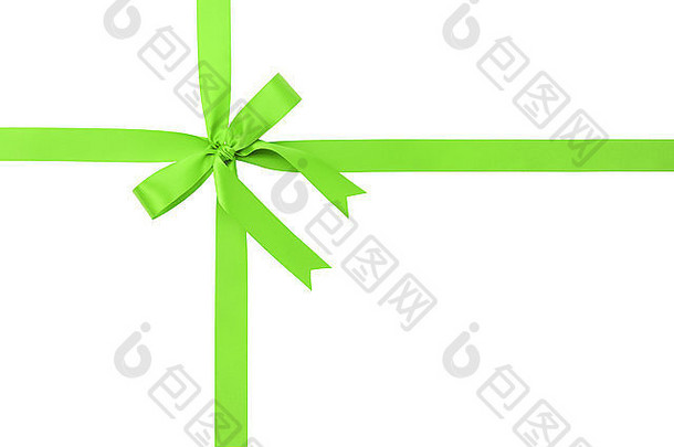 经典的绿色丝带蝴蝶结，用于<strong>包</strong>装礼品，白色隔离