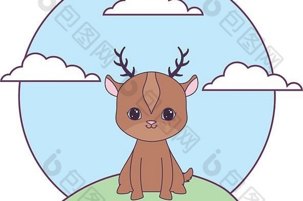 景观中可爱的驯鹿动物自然载体插图设计