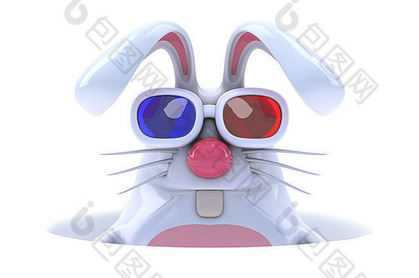 渲染白色兔子洞穿眼镜