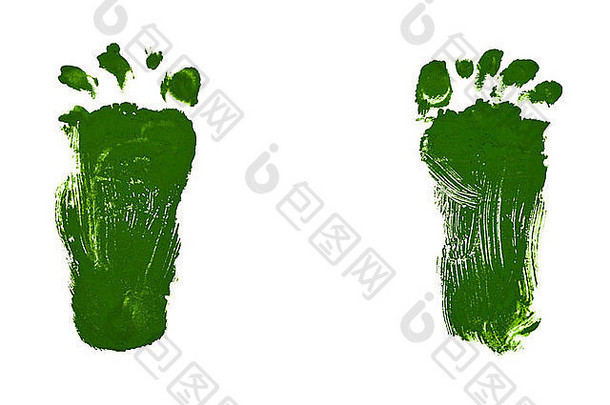 儿童绘画-婴儿足迹的绿色印记