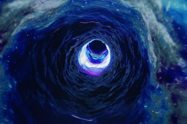 穿越一个虫洞，穿越充满数百万恒星和星云的时空。虫洞空间变形，科幻小说。黑洞