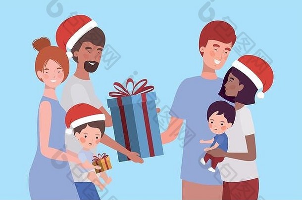 家庭成员在圣诞节庆祝活动中赠送礼物